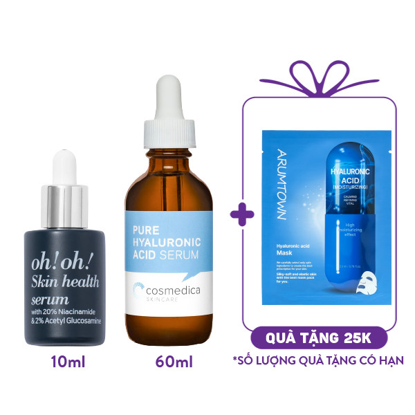 COMBO Tinh Chất oh!oh! Skin Health Serum (10ml) & Tinh Chất Cosmedica Pure Hyaluronic Acid Serum (60ml)
